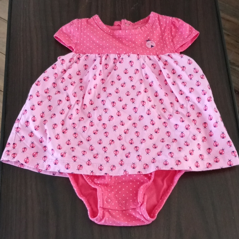 Baby girls pink lady bug romper
